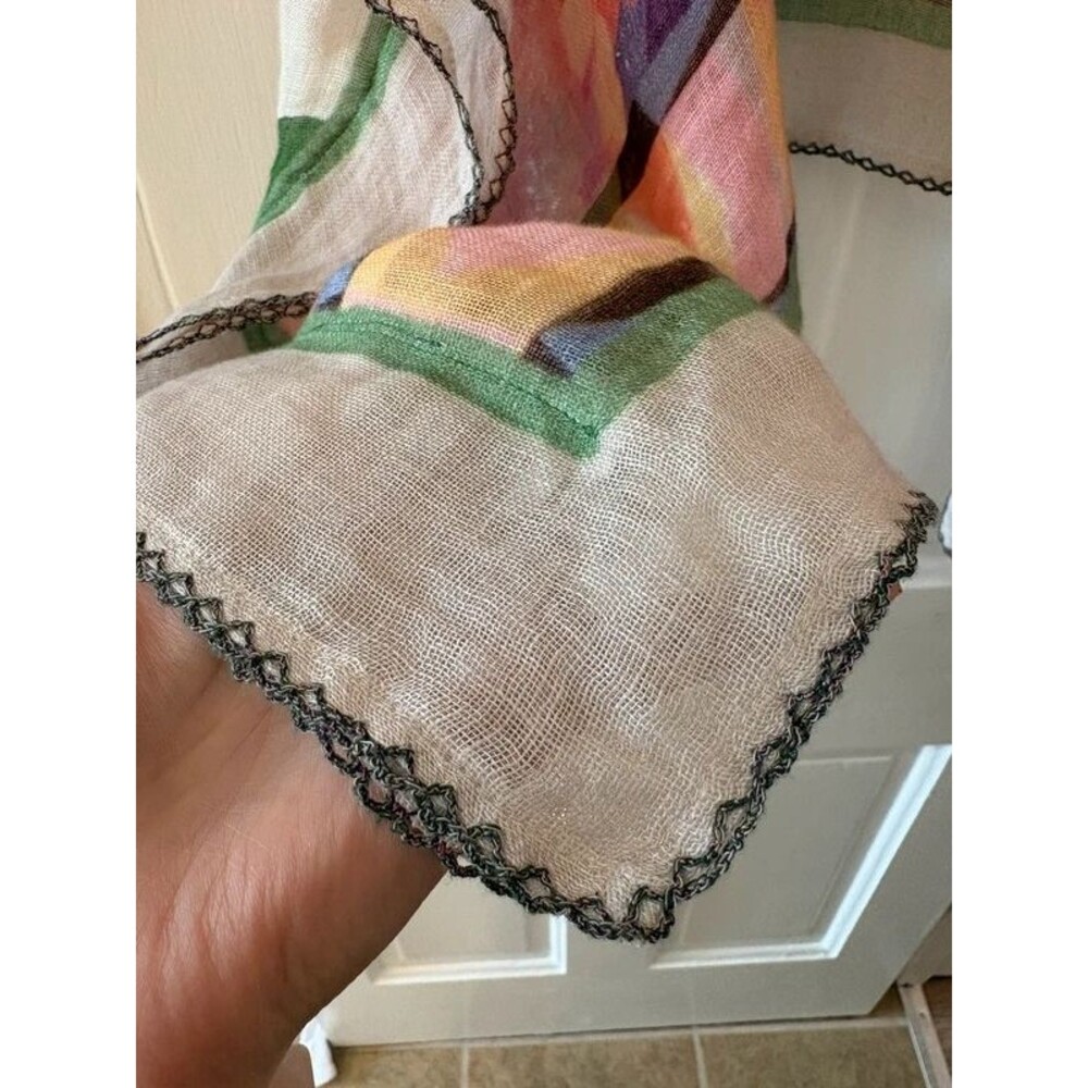 Gauzy 100% Linen Hand Painted-Style Kimono Shawl OS Floral Watercolor Light Pink - Picture 7 of 14